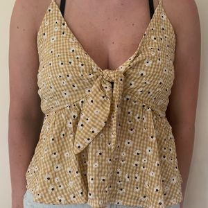 Shein Yellow with flower design flowy blouse